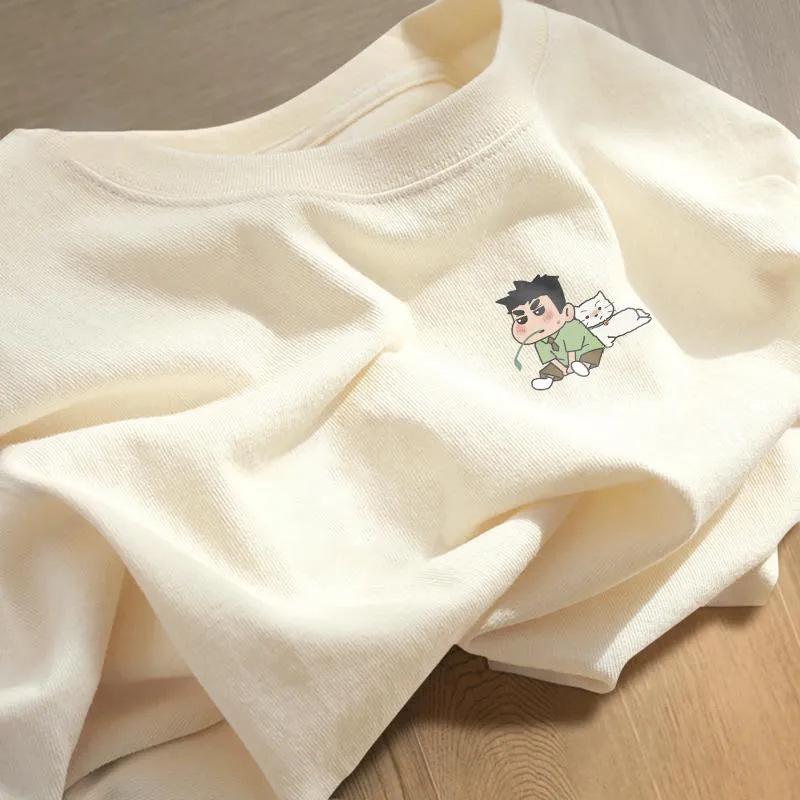 

Women s Pure Cotton Cartoon Print White T-Shirt, 2024 Summer Collection - Slimming, Loose Fit, Short Sleeve, Trendy Straight Shoulder Design. S for up to 90 lbs