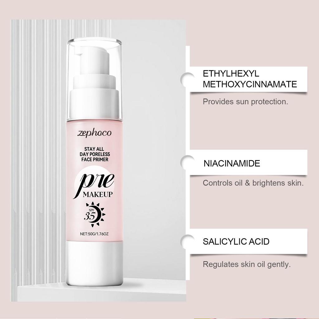 Zephoco Hydrating Makeup Primer: Protects, Moisturizes, and Improves Adherence for All Skin Types.
