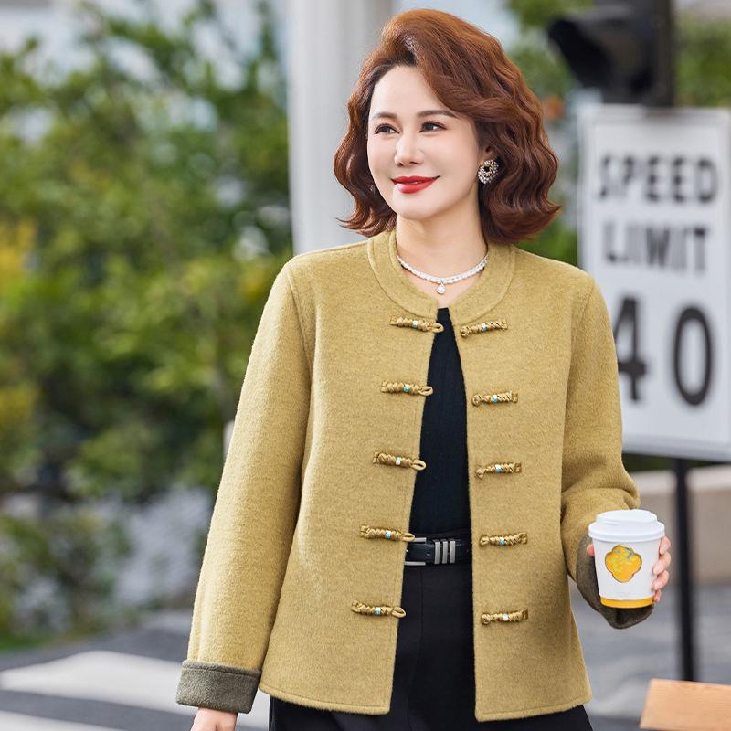 Mom s High-end Spring Wool Coat - Elegant Woolen Top for Middle-aged Women 5XL (up to 155 jin)