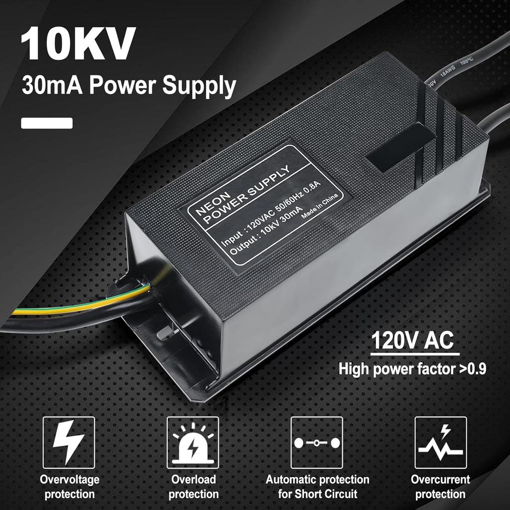 YaeCCC 10KV 30mA Power Supply for Glass Neon Sign Electronic Neon Light Transformer 120V AC 50Hz/60Hz