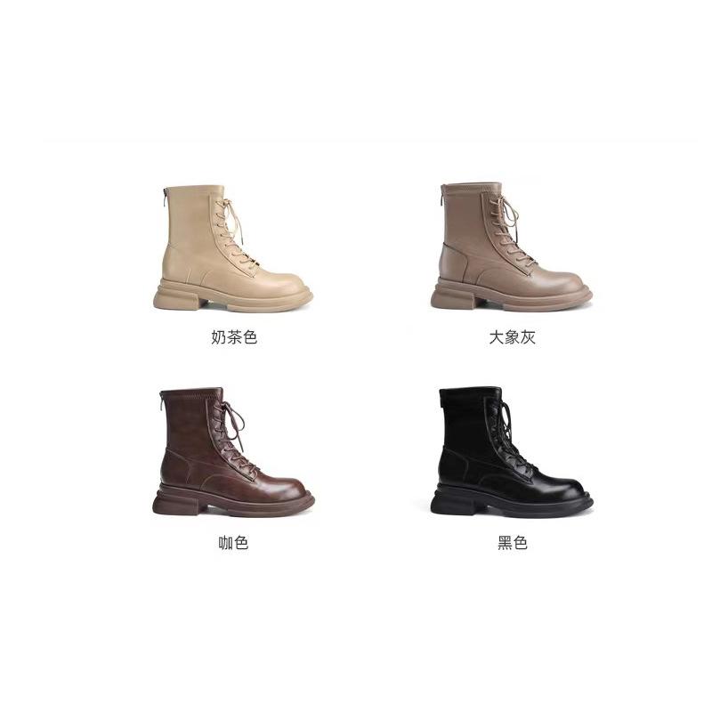 Grape mother round head autumn and winter new thin thick heel short boots women's heightening lace-up Martin short boots