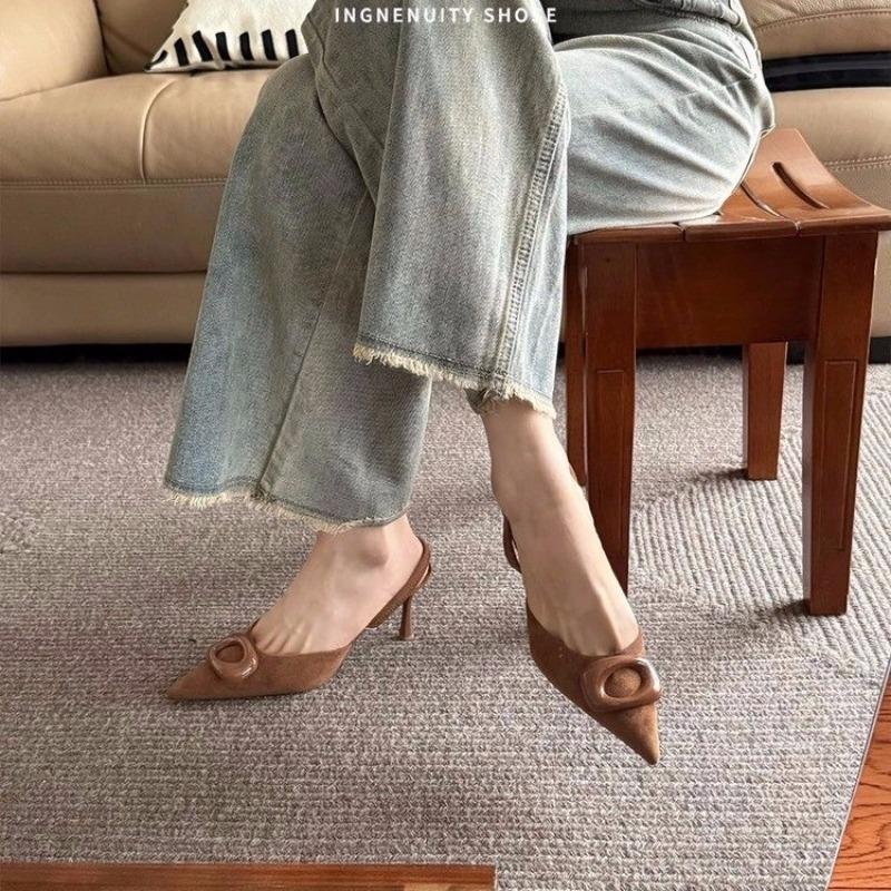 Spring 2026 New Women s Vintage Sassy Pointed Toe Sandals 35 коричневый