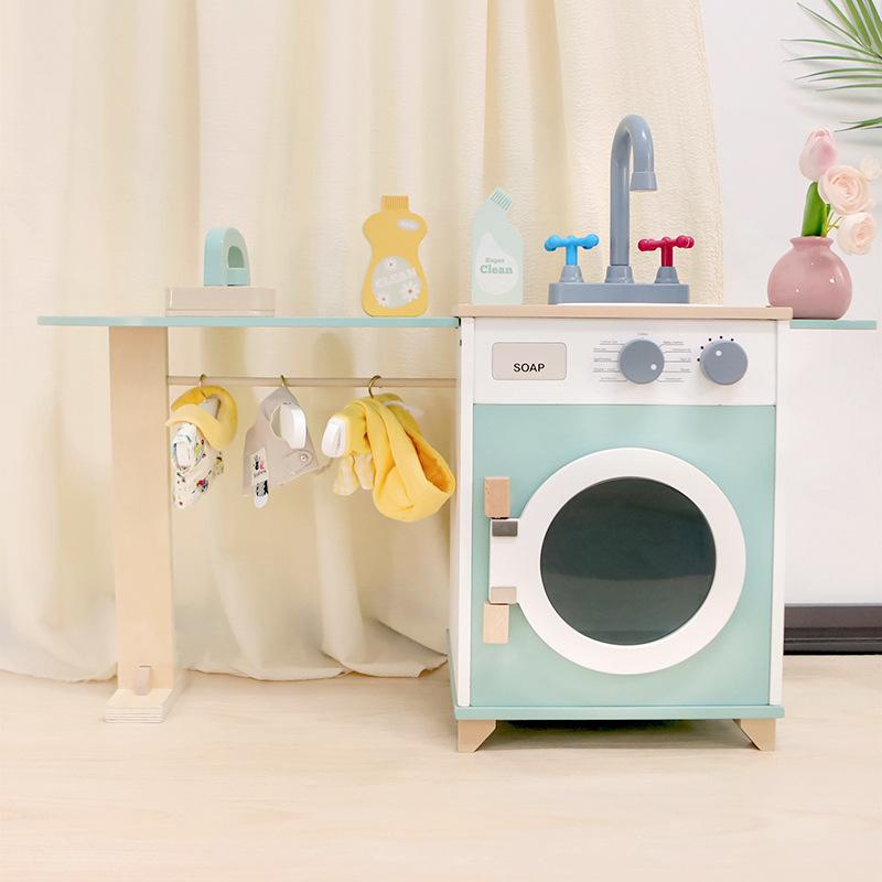 Wooden Simulation Children'S Play House Kitchen Refrigerator Stove Combination Toy Simulation Cooking Set Kitchen Utensils Toy