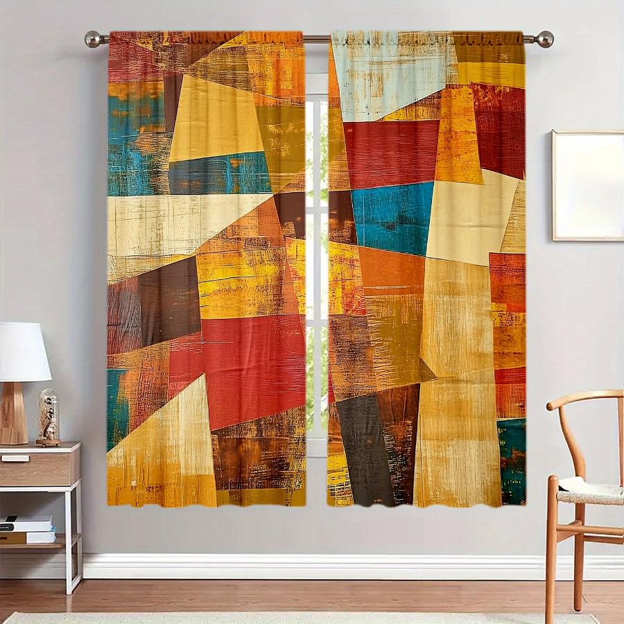 2PCS Digital Printed Curtains with Warm Color Art Design, Stylish Window Drapes for Living Room Bedroom Home Decoration