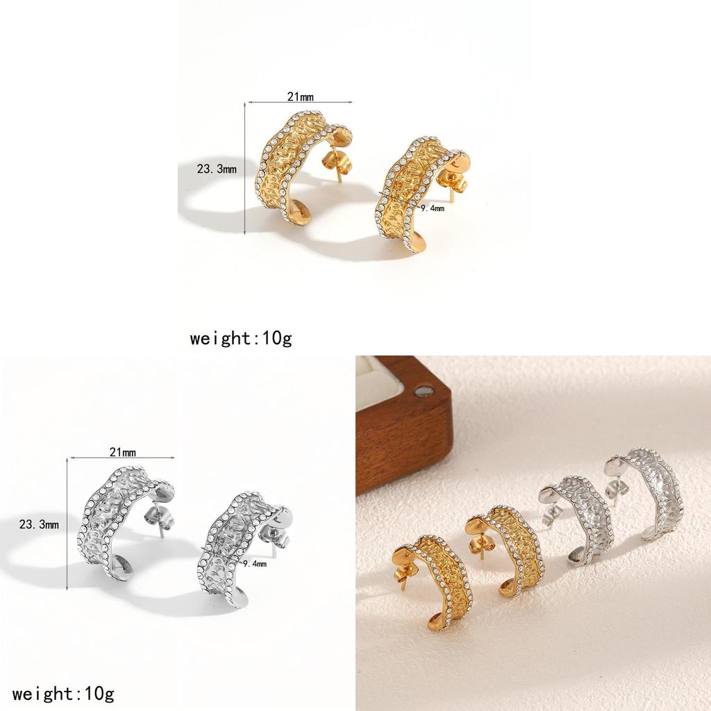 Geometrische Ohrringe aus Edelstahl mit Strass und texturiertem Design für Damen