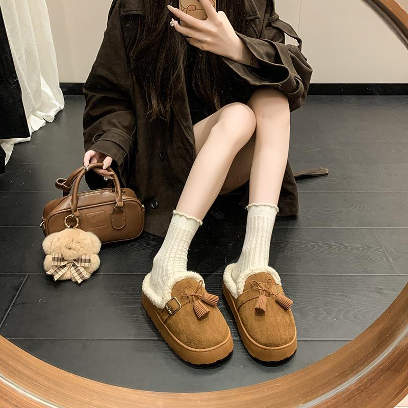 2025 New Women's Winter Simple Can Be Worn Outside Cotton Slippers Piled Thickened Warm Fluffy Slippers Women's Cotton Slippers