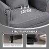 Living Room Armchair in Fabric with Footstool Pouf, High Backrest and Cushion, 75x83x104 cm, Grey