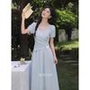 French Style Blue A-Line Summer Maxi Dress