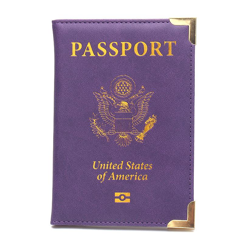 New US Passport Holder Leather Thin Passport Covers Golden Copper Corner Id Card Holder Plane Ticket Holder Travel Accessories