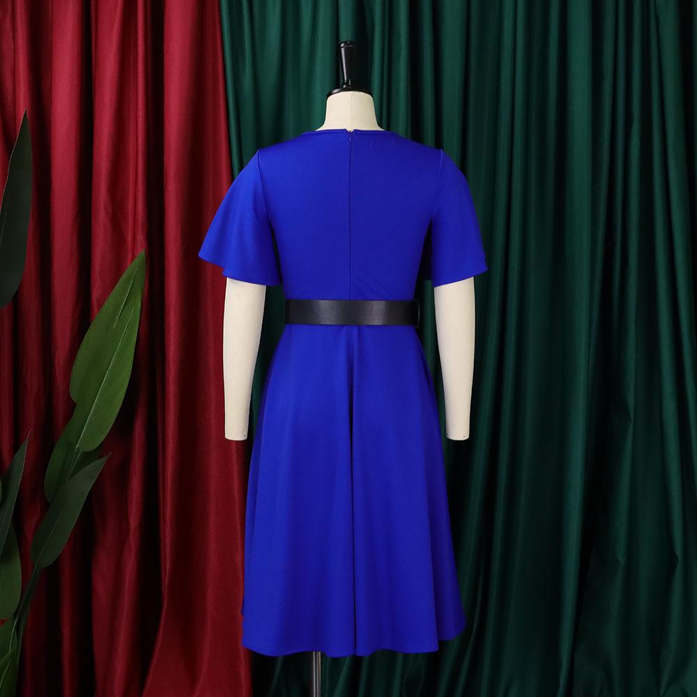 Elegant Party Dresses Woman V Neck Ruffles Sleeve Belt Waisted Pleated Mid Calf Female Birthday Dinner Vestidos Mujer Dress Robe