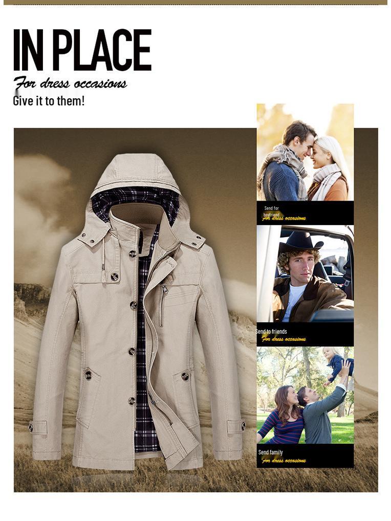 Herren-Windbreaker aus gewaschener Baumwolle, europäische Größe: Mittellange Freizeitjacke für Herbst/Winter