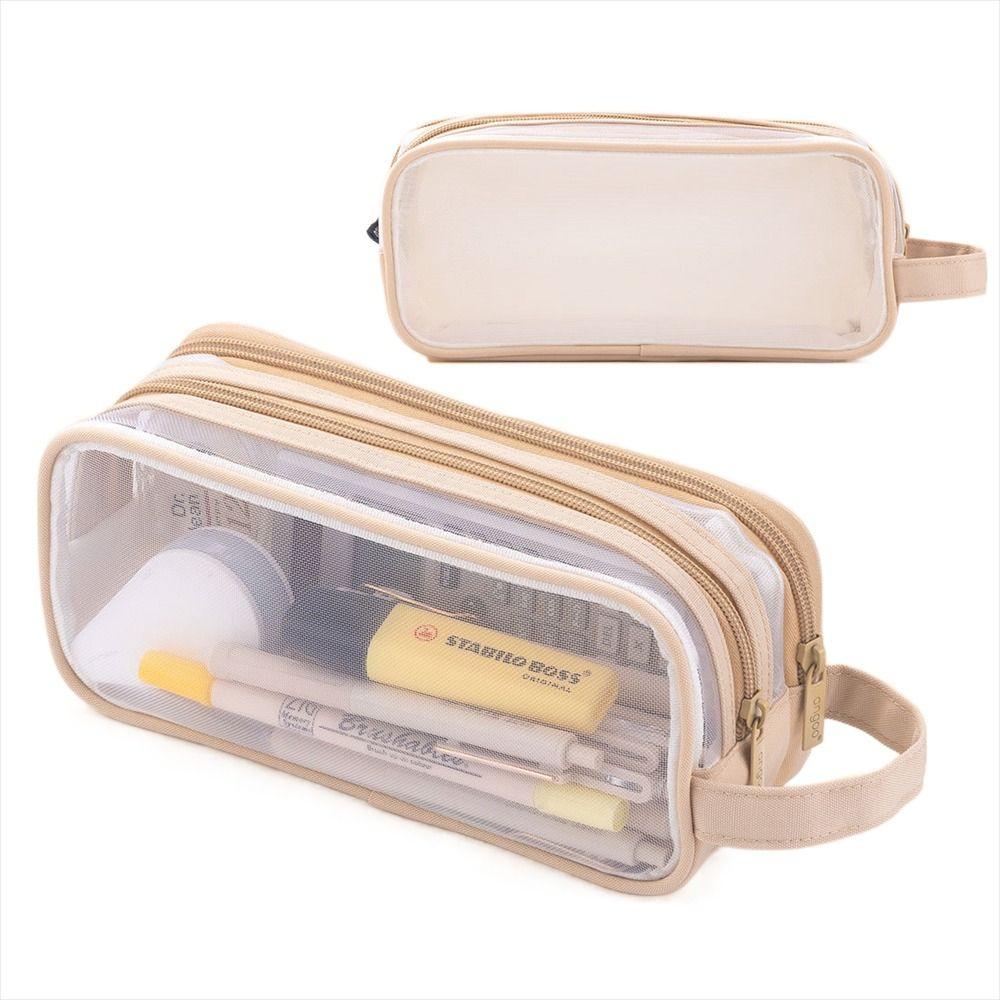 Estuche de Lápices de Malla Grande Dos Compartimentos Estuche para Rotuladores Organizador de Papelería Bolsa de Lápices Transparente Multicolor Bolsa de Maquillaje