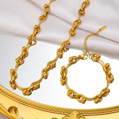 18K Gold Handmade Chain & Bead Clasp Bracelet Necklace Set - European & American Celebrity Style