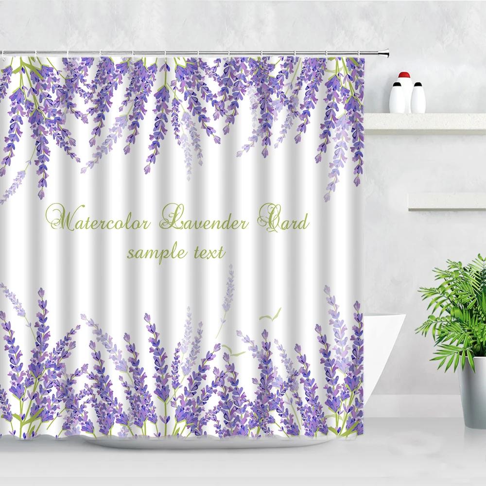 3D fialové květinové sprchové závěsy Vodotěsná koupelnová zástěna Wisteria Květ motýl Levandule Dekor do vany Koupelnový závěs Baño
