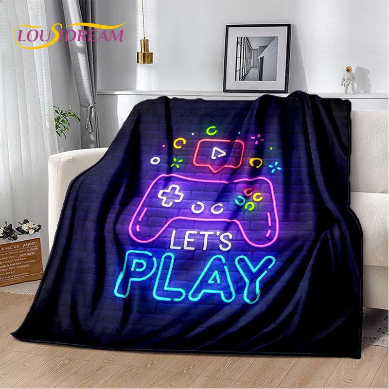 Cartoon-Gamer-Gamepad-Game-Over-weiche Plüschdecke, Flanelldecke, Überwurf, Deckenbezug für Wohnzimmer, Schlafzimmer, Betten, Sofa, Picknick