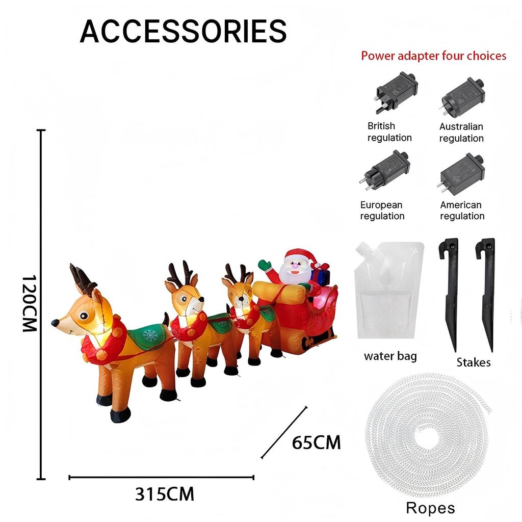 10.17FT Inflatable Santa Claus Sleigh Reindeer Toy LED Lit Festive Gift Christmas Home Ornament Xmas Yard Party Decoration