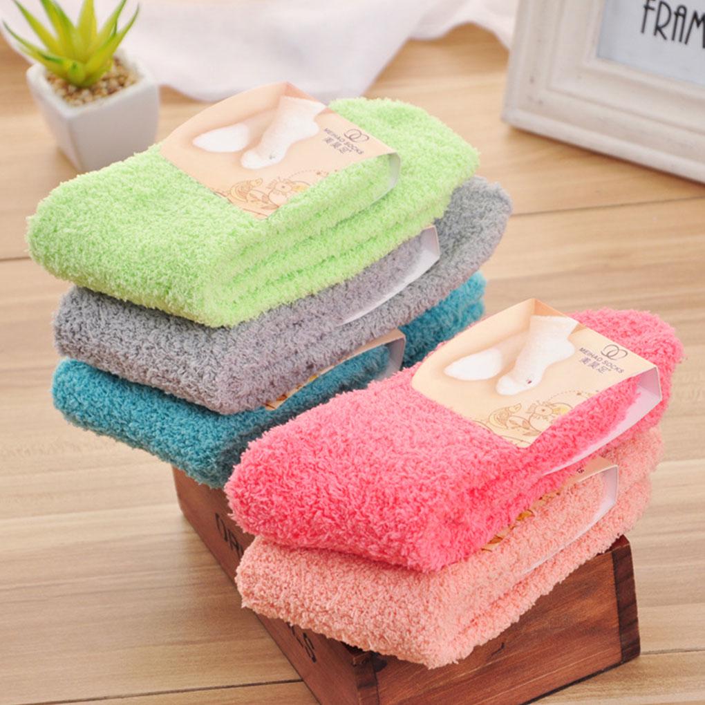 1 Pair Comfortable Home Women Multi-color Mid Pair Comfortable Calf High Socks Coral Fleece Floor Antiskid Casual Socks
