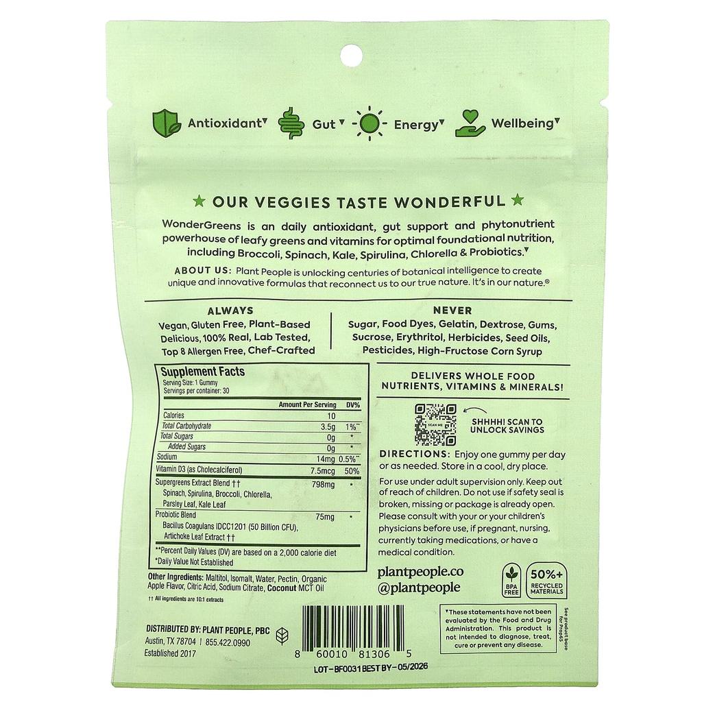 Wondergreens® Super Veggie Gummies for Kids, Green Apple, 30 Gummies