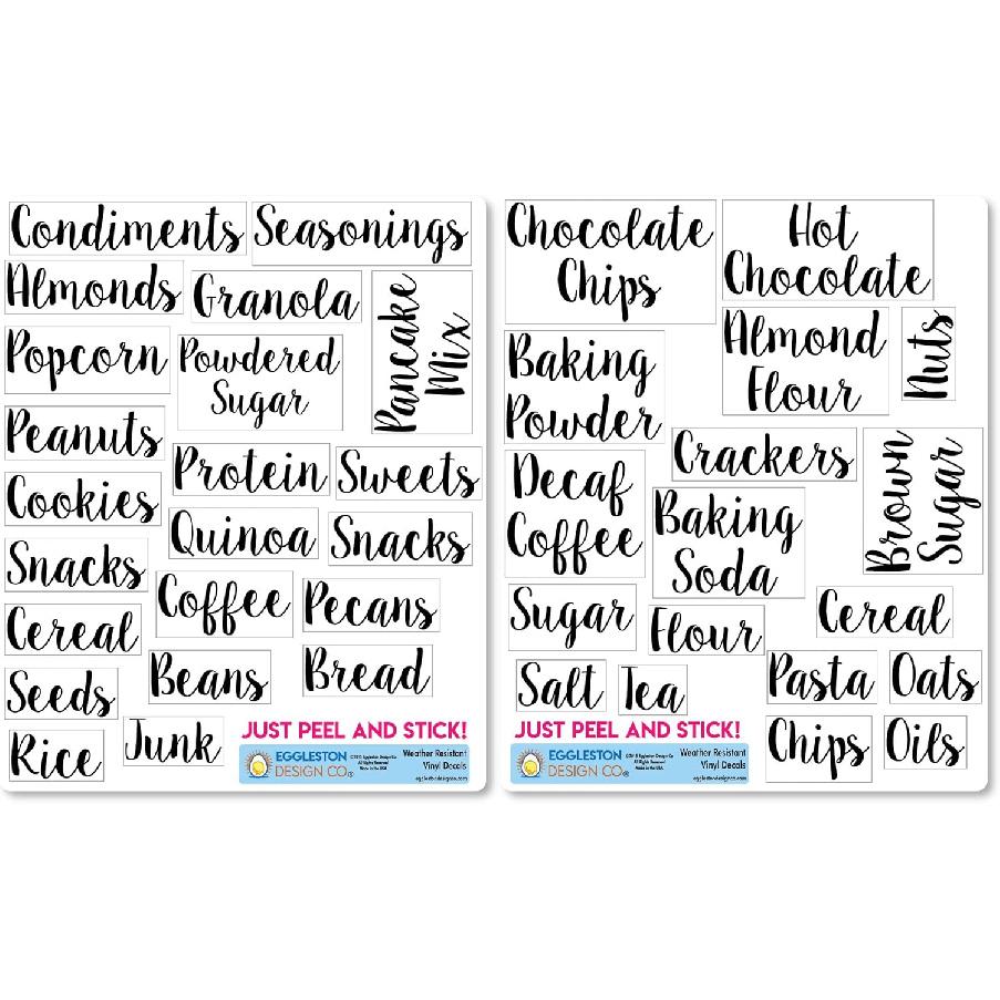 Kitchen Pantry Organization Label Decal Stickers for Jars, Containers, and Canisters Flour, Coffee, Sugar, Tea 40 Pack