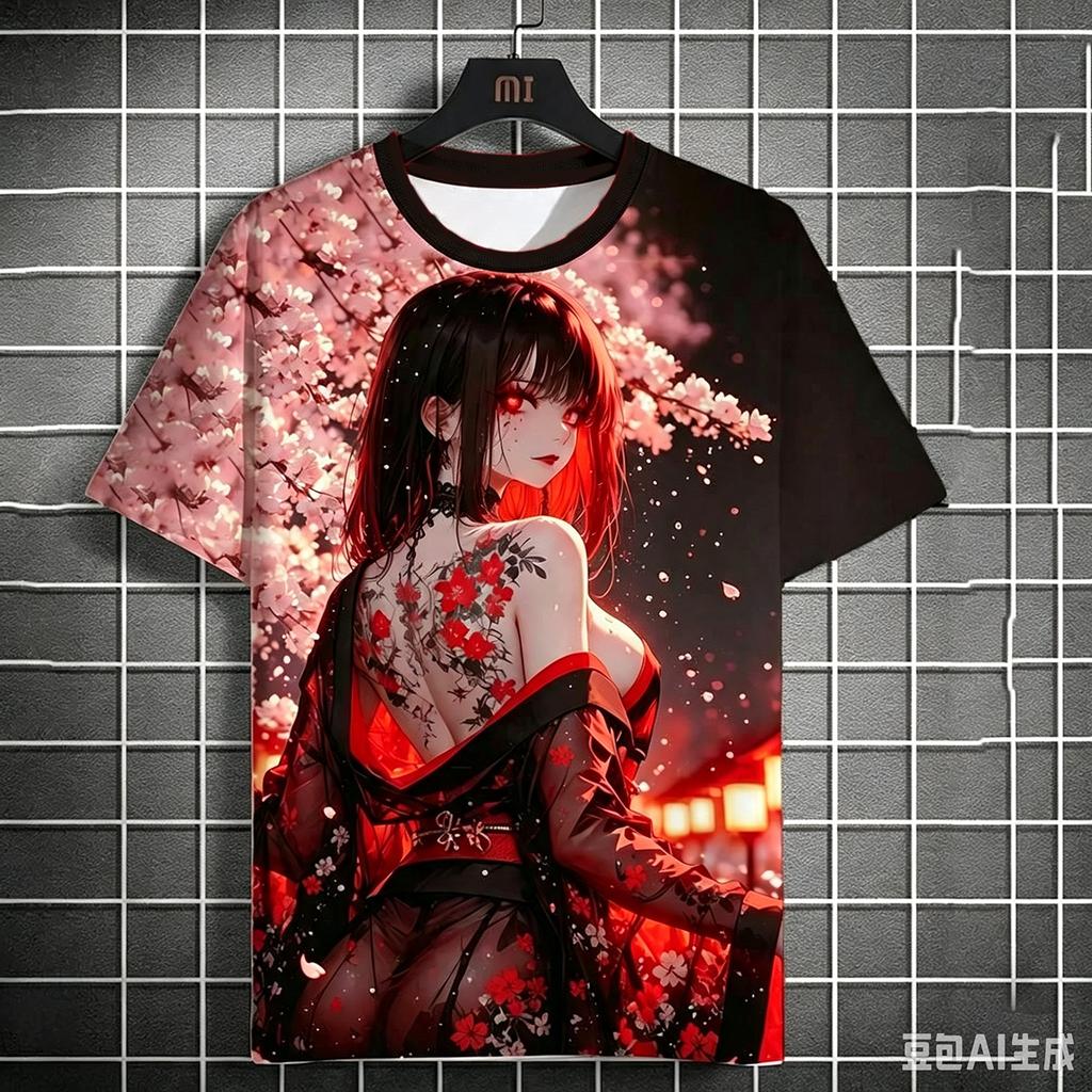 Harajuku Anime& Manga Girl 3D Print T‑Shirt, Unisex Summer Casual Tee, Crew Neck Short Sleeve, Kids Fashion Graphic T‑Shirt