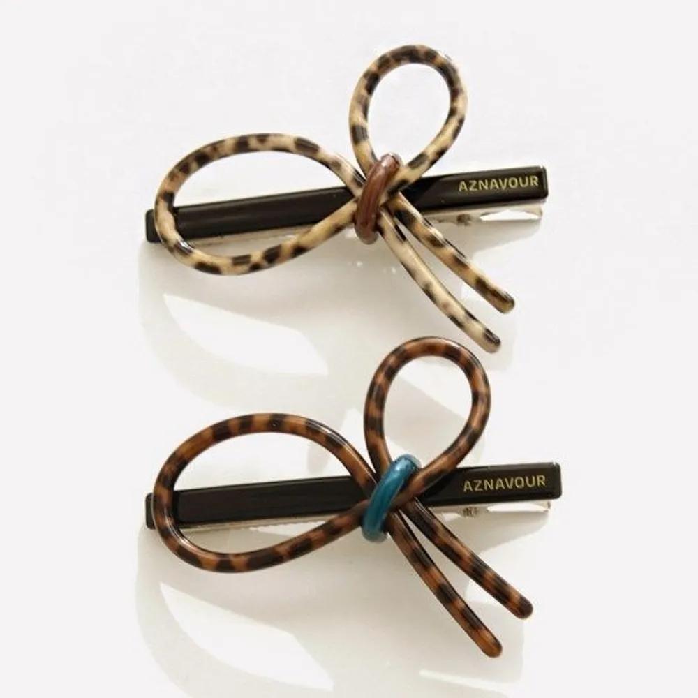 J Lauren Slimline Leopard Print Ribbon Hair Clip H01335 Beige leopard print