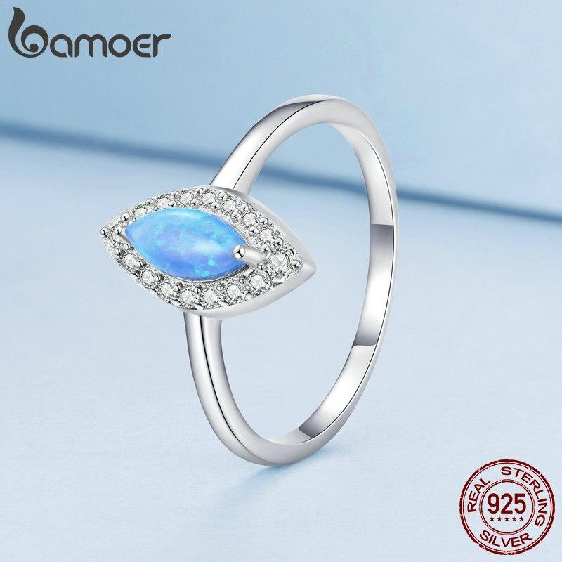 

BAMOER кольцо на палец из стерлингового серебра 925 пробы с синим синтетическим опалом «Глаз дьявола» с кубическим цирконием для женщин, подарок на годовщину, ювелирные изделия 8