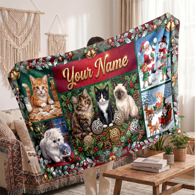 Christmas Custom Name Printed Flannel Blanket Warm Comfort Bed Throw Home Decor Holiday Gift