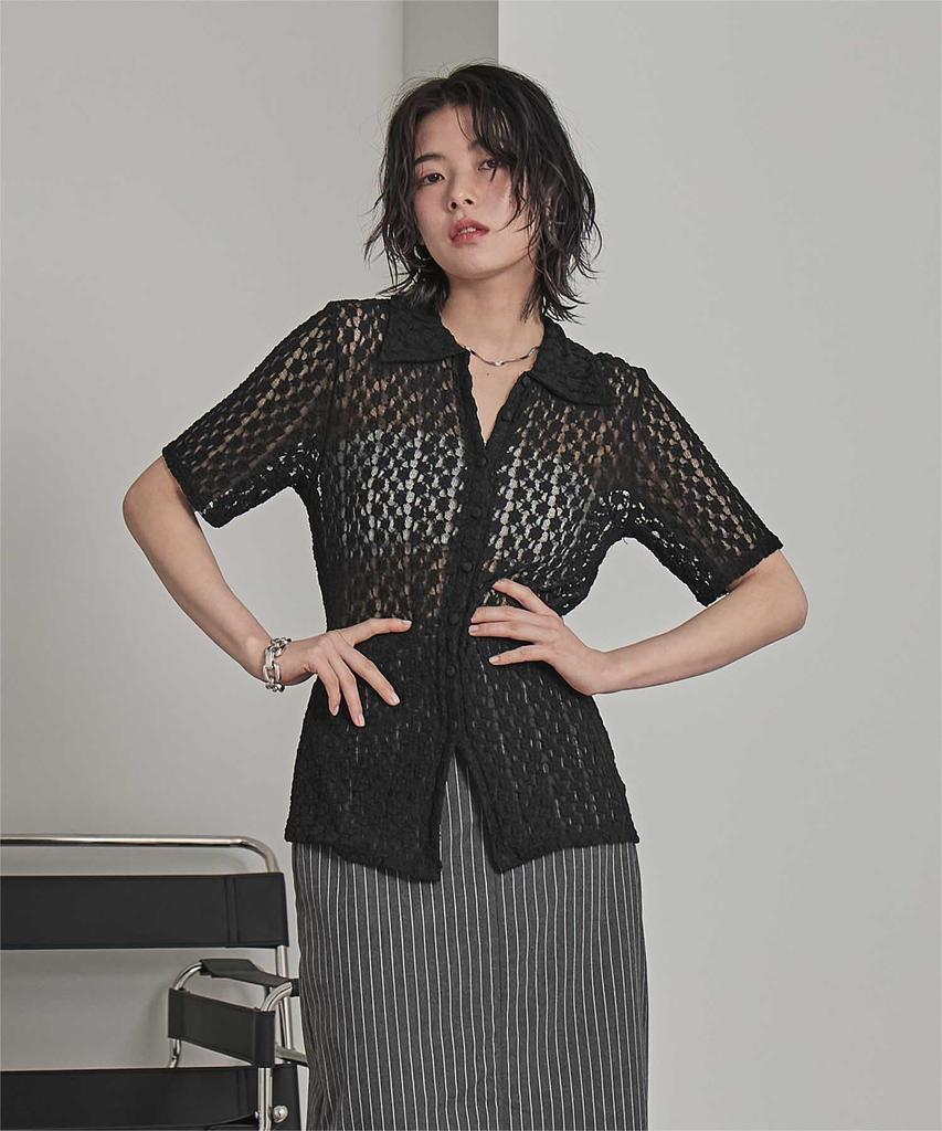 Miette Collared Lace Short Sleeve Top Free Black Women's RFJR2168, Size,