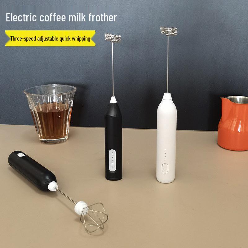 Wireless Handheld Mini Electric Milk Frother - Portable Coffee Whisk for Home Use Three-speed Black Rechargeable Single Head