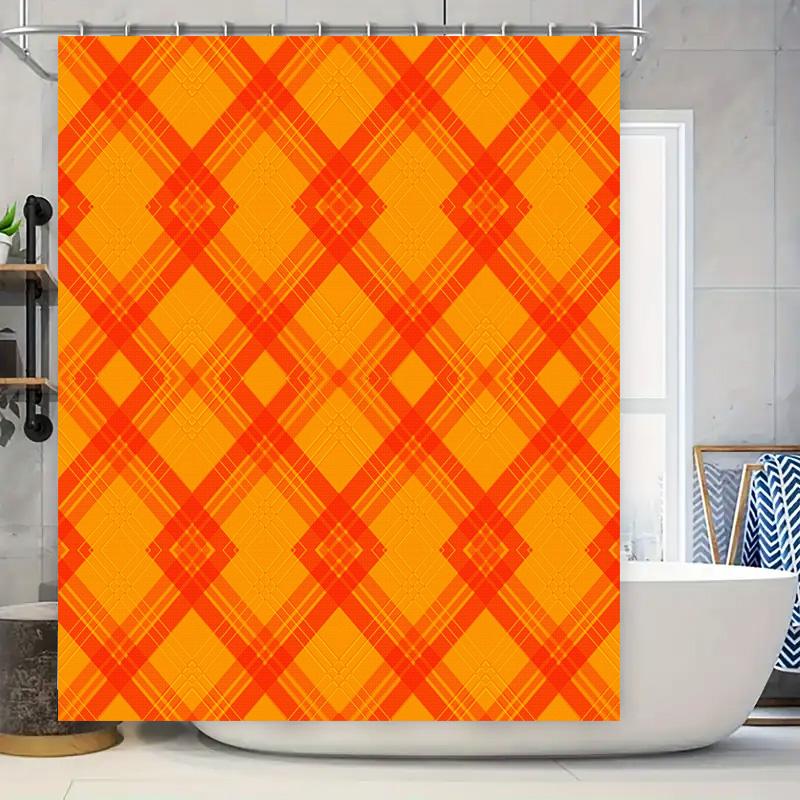 Plaid Shower Curtain: Eye-catching Orange Red Checkered Print for Bathroom Decor, Waterproof Fabric Size Customizable (Large) 90x180cm
