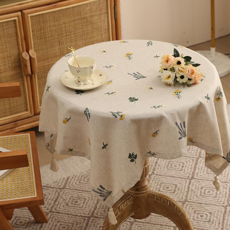 Linen Tablecloth with Embroidered Ear of Wheat for Kitchen Living Room Dining Table Festive Gathering Table Decor
