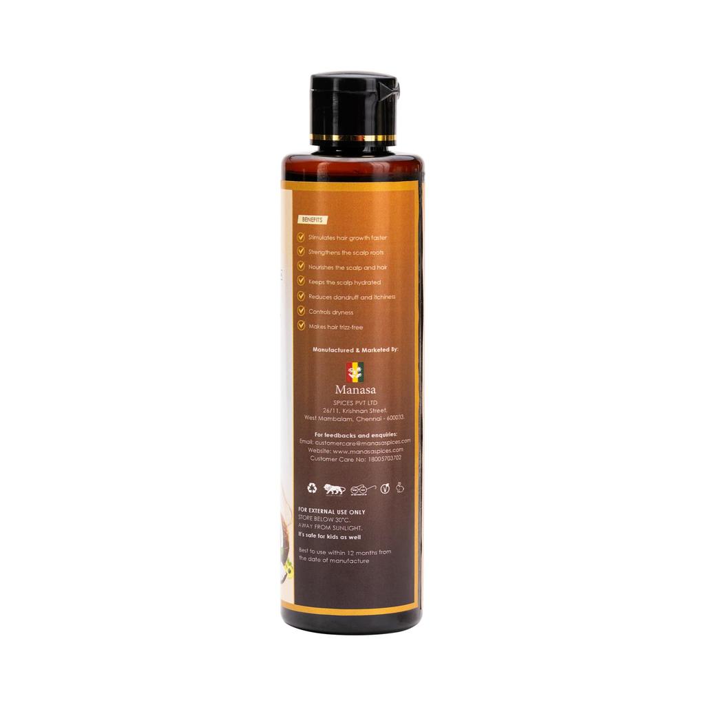 Manasa Spices Kräuter-Haaröl 200 ml | Hibiskus, Curryblätter, Amla, Bhringraj & Hennablätter | Stärkt die Wurzeln, Reduziert Haarausfall & Fördert