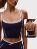 Women's Color Block Halter Sports Bra with Thin Straps - Two-Piece Look