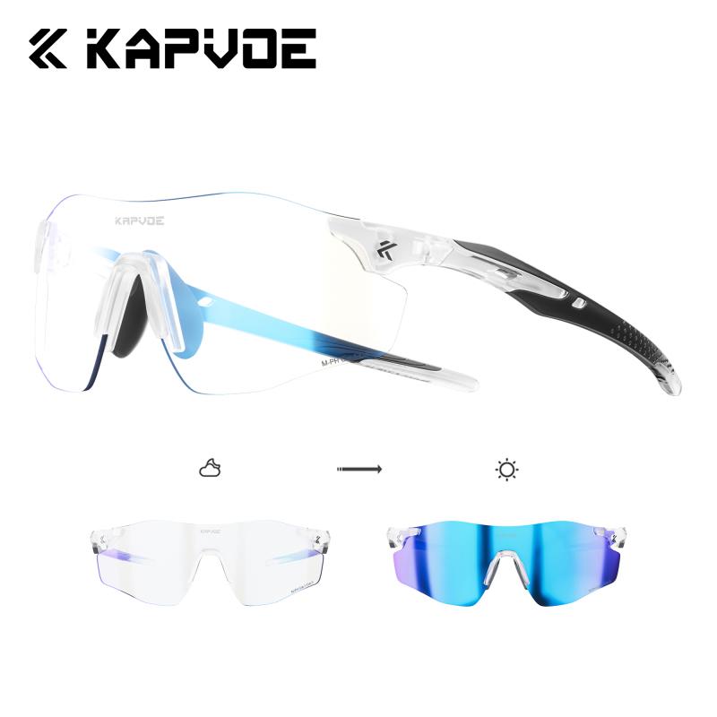 Kapvoe Photochromic Sports Sunglasses Rimless Cycling Glasses Bike Bicycle Glasses Men's MTB Road Running Goggles Red Blue UV400 4