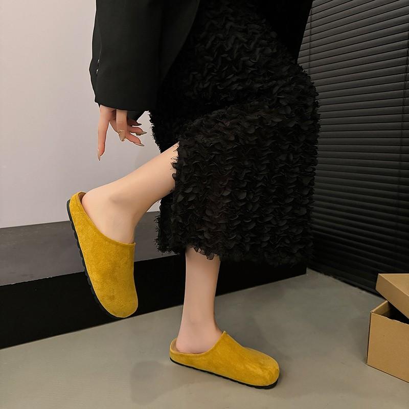 Fashion Spring Round Toe Cork Clogs Slippers for Women Outdoor Cork Footbed Flat Heels Mules Shoes Woman Plus Size Suede Slides Female