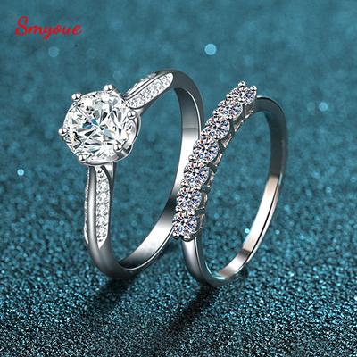 Smyoue 1+0.28ct Moissanite Ring Sets for Women 100% S925  Silver Jewelry Lab Diamond Wedding Band White Gold Plated GRA