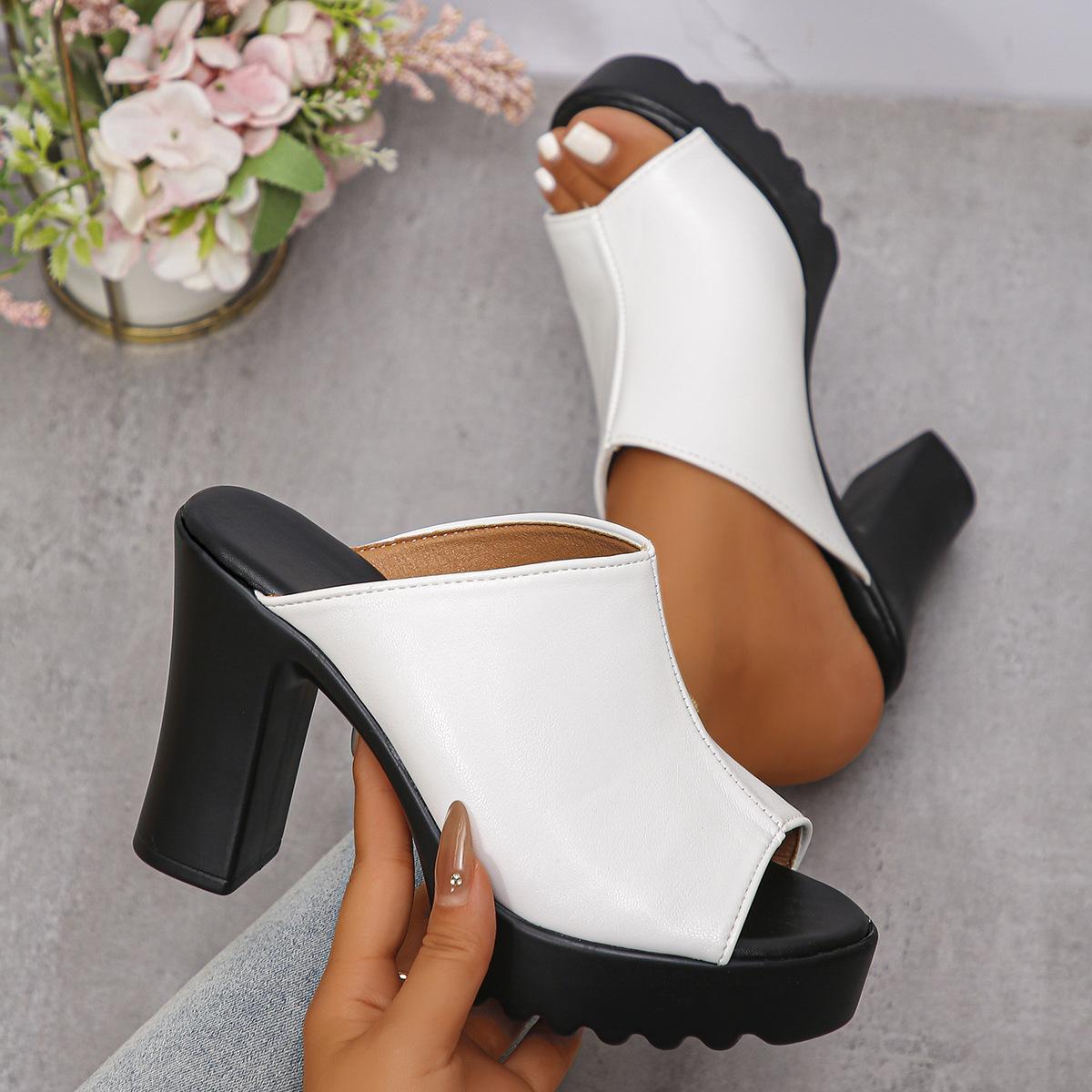 

Внешняя торговля летние прохладные тапочки женские корейская версия модные женские хорошо сочетаются 2025 сандалии толстый каблук носить высокие каблуки показывают длинные ноги 42 белый