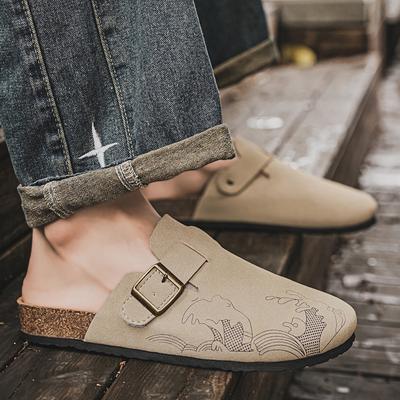 Fashion Fashion Men's Suede Mules Slippers Men Clogs Insole Sandals With Arch Support Outdoor Beach Slides Home Half Slippers