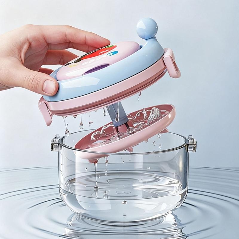 Portable Denture Cleaning Box Featuring Mirror Compartment Hand Cranked Retainer Organizers