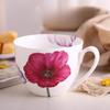 600ml Tasse aus Knochenporzellan mit großem Fassungsvermögen - Blumige Keramiktasse für Milch, Haferbrei, Frühstück, ofen-, mikrowellen- und spülmaschinengeeignet