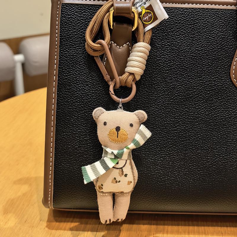 Handmade Cartoon Bear Brooch Cute Plush Fabric Bag Charm Pendant for Women Premium Quality Soft Fashion Accessories Bag Charm