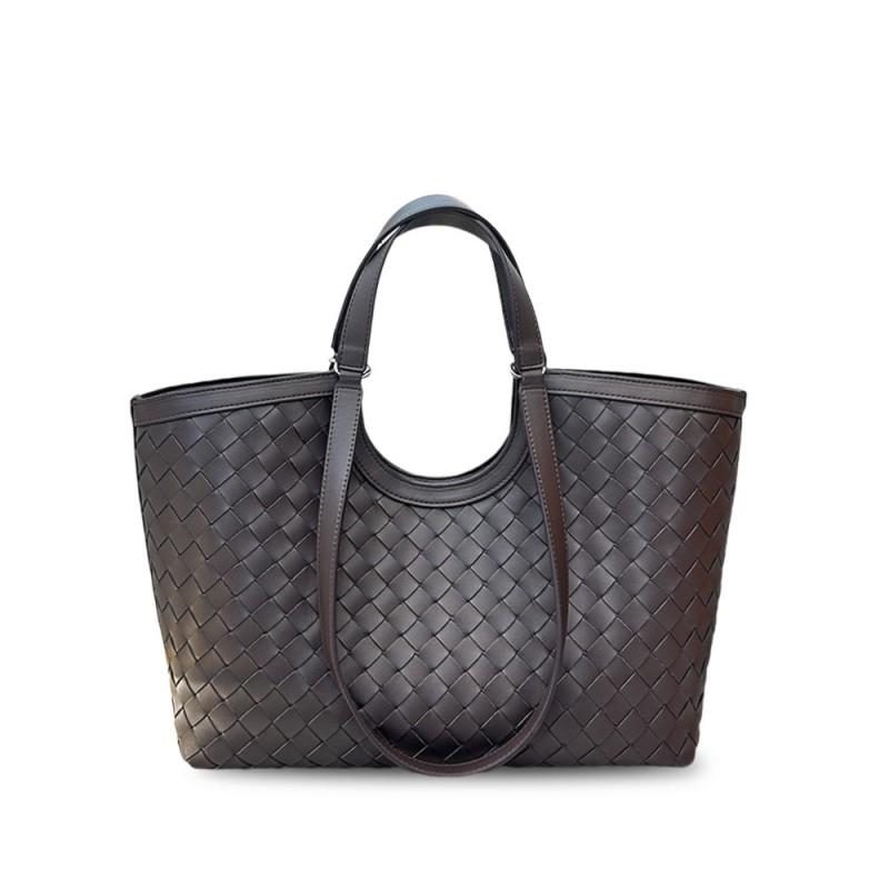 Vintage Leather Woven Tote Bag Women Large Capacity Shoulder With Magnetic Soft Genuine Cowhide