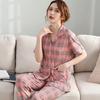 Summer cotton pajamas women's short-sleeved trousers middle-aged women's plus-size cardigan set thin loungewear
