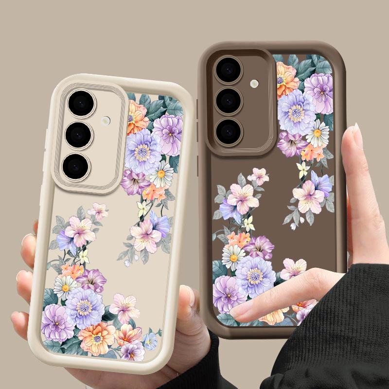 Colorful Floral Print Matte Soft Case For Samsung S25 Ultra S24 FE S23 S22 A16 A56 A36 A15 A55 A35 A54 A34 TPU Shockproof Lens Protection Phone Cover