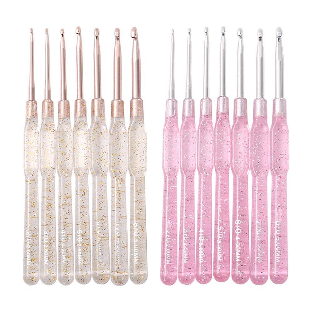 7PCS Aluminum DIY Knitting Tools Colorful Clear Handles Knitting Crochet Amigurumi Crafts