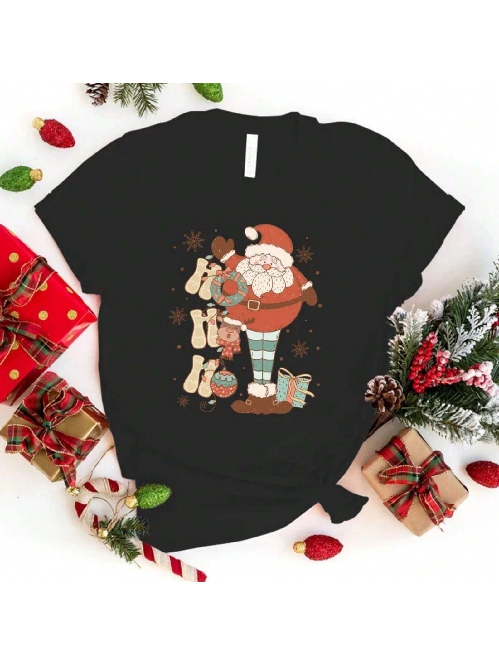 New Christmas Santa Claus T Shirt Christmas Santa Claus Print T-Shirt Unisex Summer Casual O-Neck Lady Female Clothing Tops S разноцветный