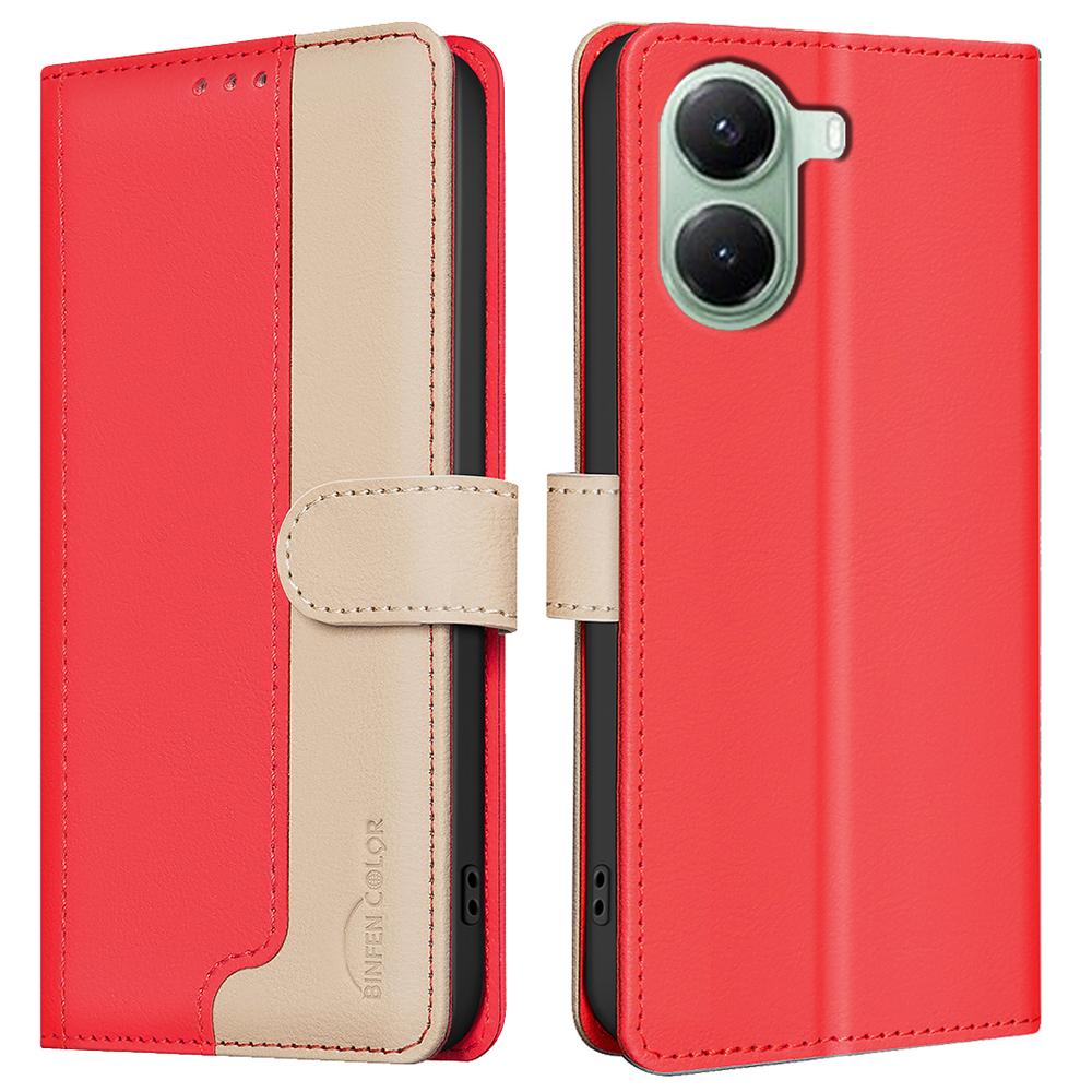 BINFEN COLOR BF33 Pouzdro na telefon pro Xiaomi Poco X7 Pro 5G/Redmi Turbo 4 5G Kožený kryt Splicingová barva Blokování RFID