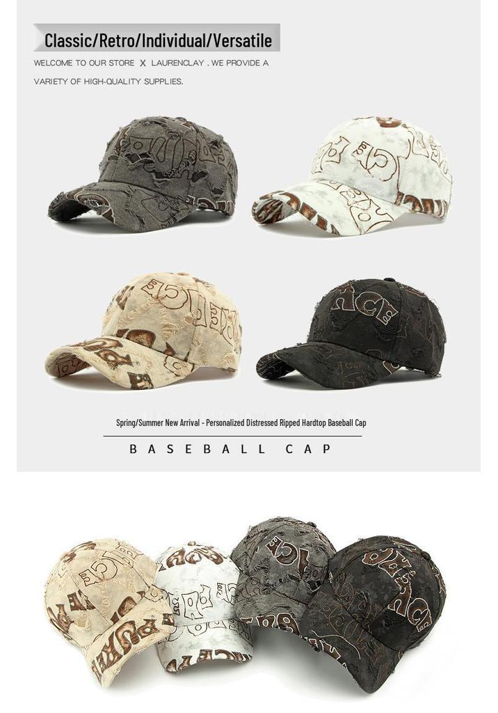 Spring Distressed Duckbill Baseball Cap - Versatile Streetwear Hat for Men & Women, Casual Sun Protection.