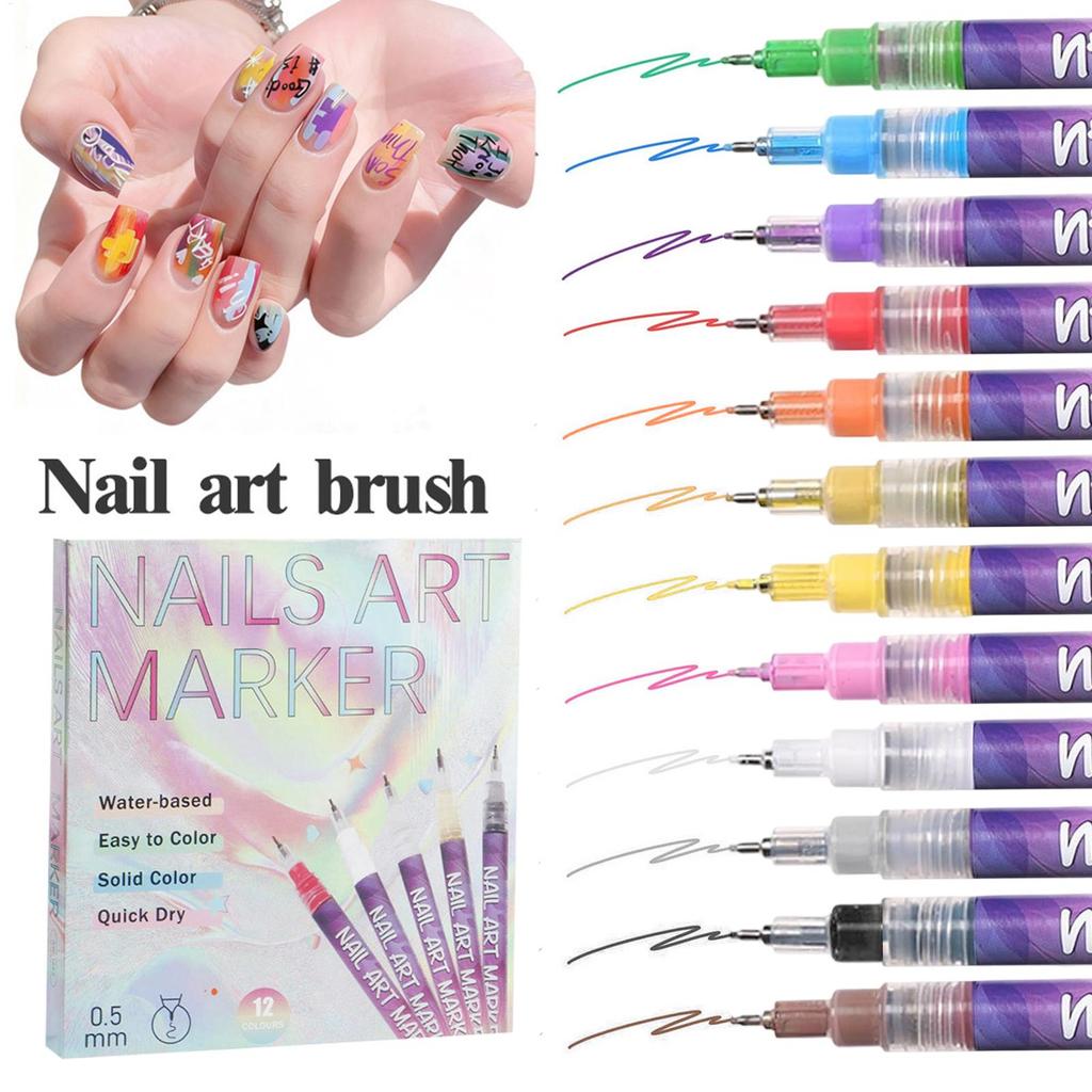 12Pcs/Set Nail Arts Drawing Graffiti Nail Polish Waterproof Painting Liner Pen DIY Abstract Lines Flower Nail Manicure Tools