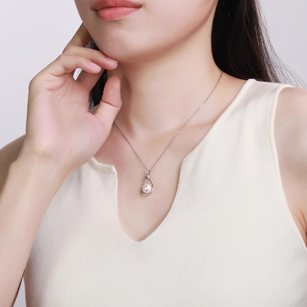 Seulement 925 Sterling Silver Freshwater Natural Pearl Pendant Necklace with Zircon Elegant Flower Design Fine Jewelry for Women
